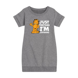 - Garfield - Pretend I'm Listening Graphic Short Sleeve Fleece Dress - 1 of 4