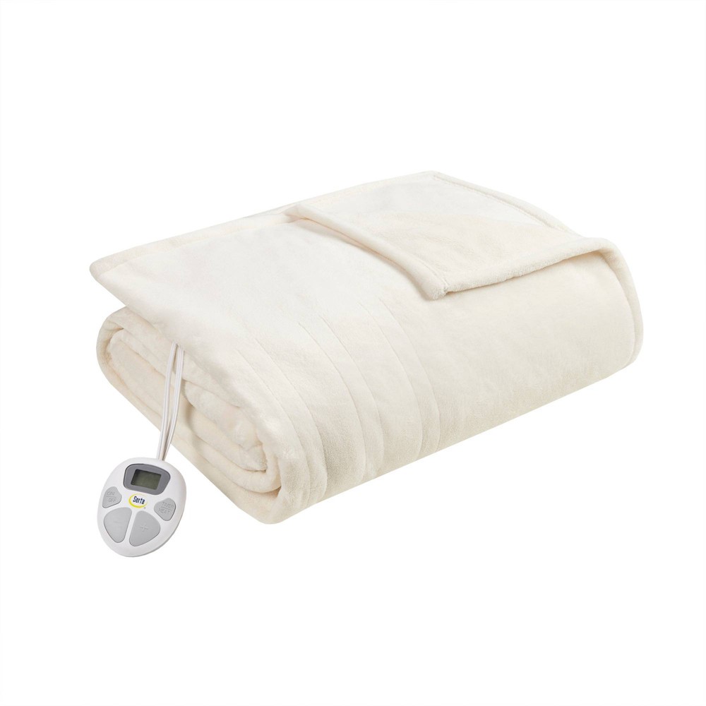 Photos - Duvet Serta Queen Plush Electric Heated Blanket Ivory: Midweight Polyester, Mach 