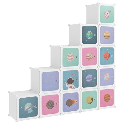 vidaXL Cube Storage Cabinet for Kids with 15 Cubes, PP Plastic Material Storage Wardrobe with Lightweight Design