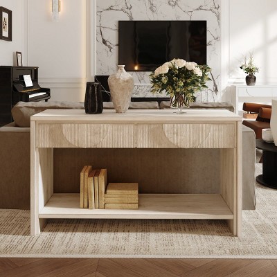 55.12" Farmhouse Console Table with Storage Drawers, 2-Tier Entryway Table with Open Shelf for Hallway, Living Room, or Office – The Pop Home