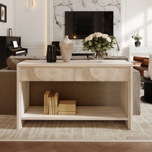 55.12" Farmhouse Console Table with Storage Drawers, 2-Tier Entryway Table with Open Shelf for Hallway, Living Room, or Office – The Pop Home - 1 of 4