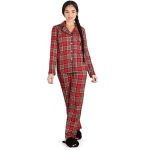 Memoi 2 Piece Women's Plaid Cotton-Blend Notch-Collar Button-Down Pajama Set In a Bag - 1 of 4