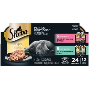 Sheba Perfect Portions Cuts in Gravy Salmon, Seafood, Gravy and Tuna Flavor Variety Pack Wet Cat Food - 2.6oz/12ct - 1 of 4