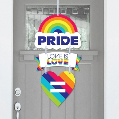 Big Dot of Happiness Love is Love - Gay Pride - Hanging Porch LGBTQ Rainbow Party Outdoor Decorations - Front Door Decor - 3 Piece Sign