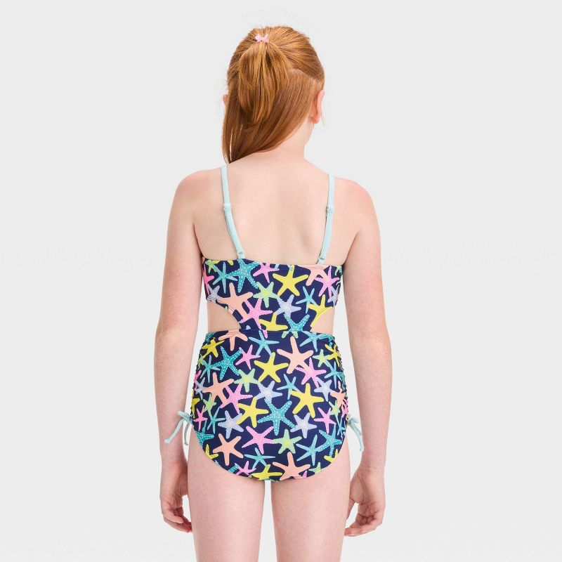 Girls' Starfish Party Printed One Piece Swimsuit - Cat & Jack™ Navy Blue, 4 of 5