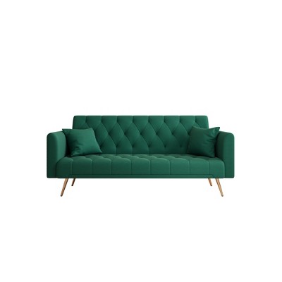 VYNXARIA 71 inch convertible love seat sofa, American retro green velvet, suitable for small living room, bedroom, office