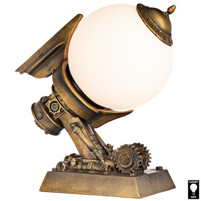 Bronze Steampunk Airship Sculpture with Frosted Glass Orb