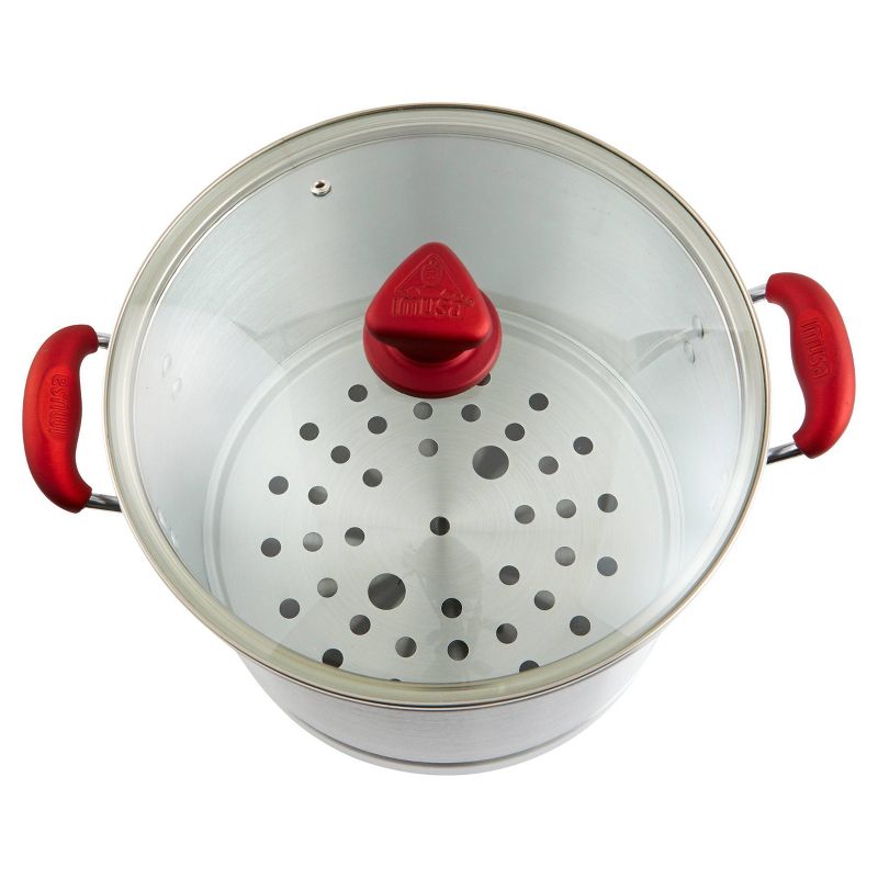 IMUSA 32qt Aluminum Tamale/Seafood Steamer with Ruby Red Handles & Glass Lid, 4 of 11