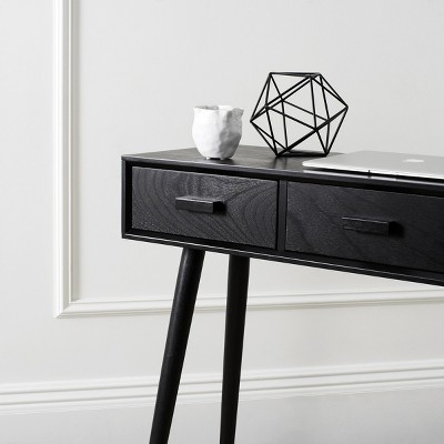 Transitional Black Rectangular Console Table with 3 Drawers