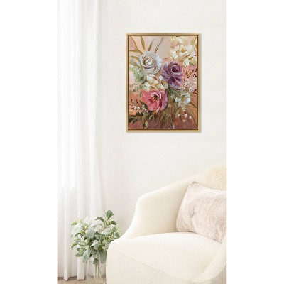 Gold Framed Floral Rose Bouquet Canvas Print