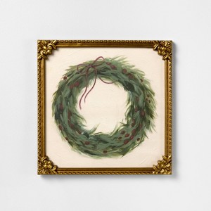 16"x16" Red Ribbon Wreath Framed Wall Art - Threshold™ designed with Studio McGee - 1 of 3