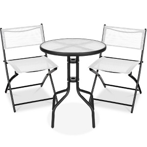 Best Choice Products 3-Piece Patio Bistro Dining Furniture Set w/ Round Textured Glass Tabletop, Folding Chairs - 1 of 4