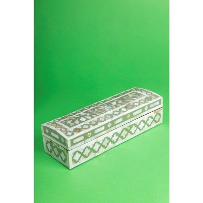 Olive and Mother of Pearl Inlay Decorative Lidded Box, 12"