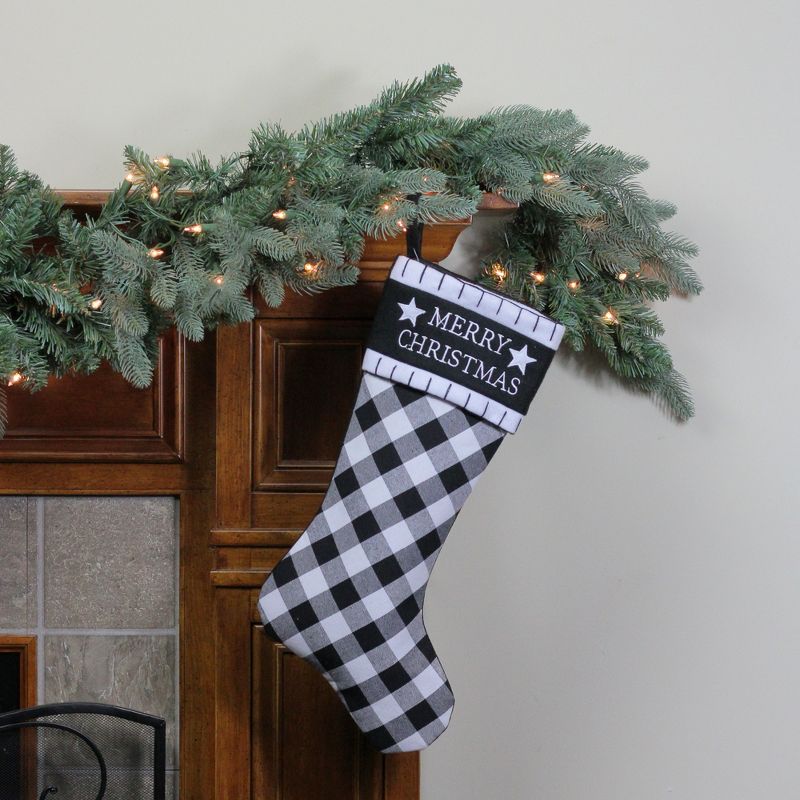 Northlight 20.5" Black and White "Merry Christmas" Christmas Stocking with Blanket Stitch Cuff, 2 of 3