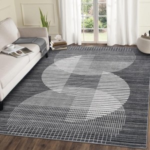 Acekool Modern Geometric Area Rug, Washable Non Slip Low Pile Ultra Thin Stain Resistant Carpet for Living Room Bedroom Dining - 1 of 4
