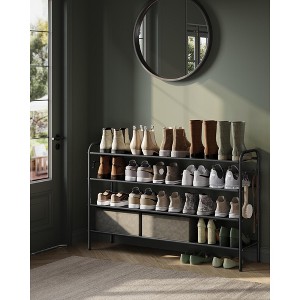 SONGMICS Shoe Rack, 4 Tier Shoe Organizer, Fabric Shoe Shelf Storage with 4 Hooks, Holds up to 24 Pairs of Shoes, Height-Adjustable Shoe Rack, Black - 1 of 4