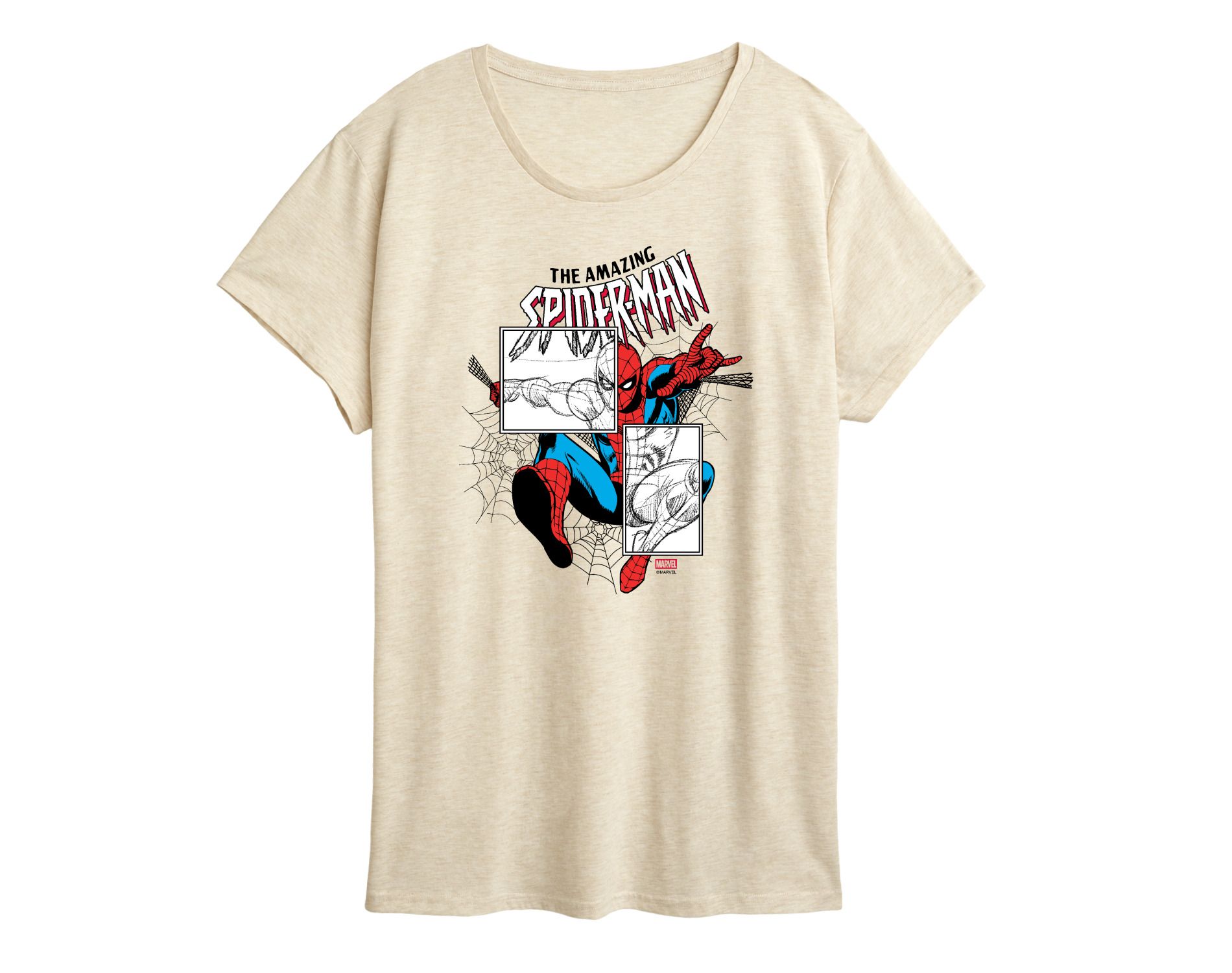 Women's Marvel Spiderman Sketch Blocks Short Sleeve Graphic T-Shirt - Birch - 1X