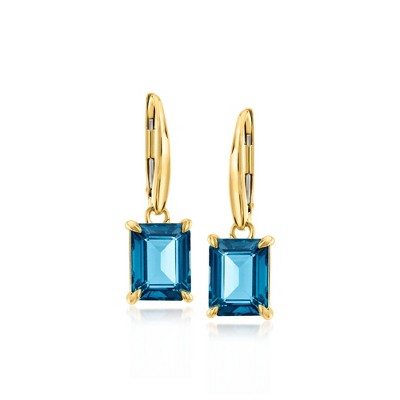 Ross-Simons 5.50 ct. t.w. London Blue Topaz Drop Earrings in 18kt Gold Over Sterling