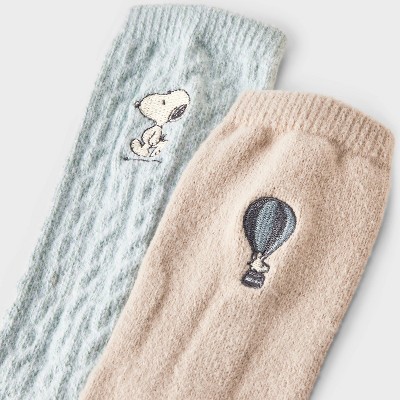 Women's Peanuts Super Soft Embroidered 2pk Crew Socks - Green/Taupe 4-10 - image 3