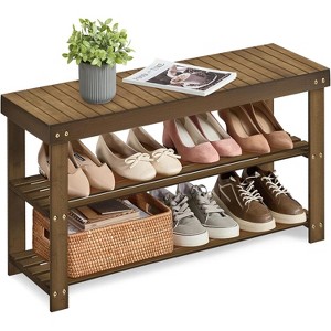 3-Tier Bamboo Shoe Rack Bench - Supports 286lbs, Natural Wood Storage Organizer for Entryway, Bathroom, and Bedroom - 1 of 4