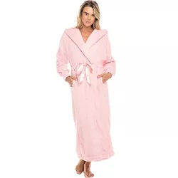 Alexander Del Rossa Women's Plush Fleece Robe with Hood, Long Warm Hooded Bathrobe Pink Rose Quartz X Small
