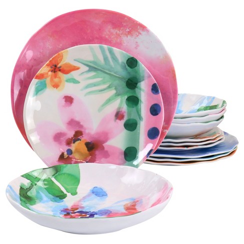 Spice by Tia Mowry Floral Cinnamon Twist 12 Piece Melamine Dinnerware Set in Assorted Colors - image 1 of 4