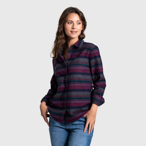 United By Blue Women's Organic Flannel Button-down Shirt - Purple  Rhododendron/stripe S : Target