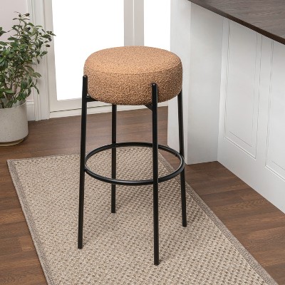 JONATHAN Y Paola Modern Minimalist Round Backless Metal/Vegan Leather Cushioned Bar Stool