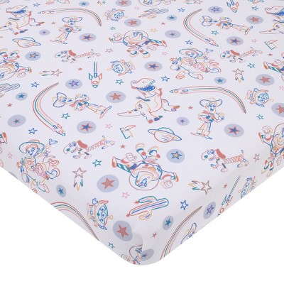 NoJo Disney Toy Story Blue, Orange, and White, Woody, Buzz, and Jessie Super Soft Nursery Fitted Mini Crib Sheet