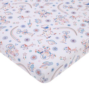 NoJo Disney Toy Story Blue, Orange, and White, Woody, Buzz, and Jessie Super Soft Nursery Fitted Mini Crib Sheet - 1 of 4