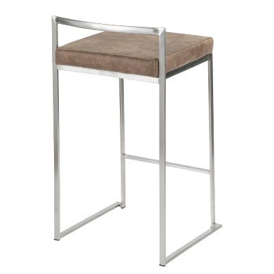 Stainless Steel Brown Cowboy Fabric Counter Stools, Set of 2