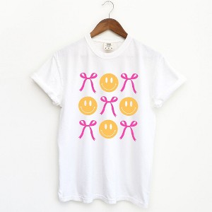 Simply Sage Market Women's Bows and Smiley Coquette Chart Short Sleeve Garment Dyed Tee - XL - White - 1 of 2