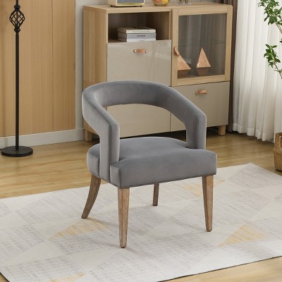 Modern Barrel Upholstered Accent Chair,Dining Chair with Solid Wood Legs,Open Back Arm Chairs for Dining Room,Living Room-Coolbibila