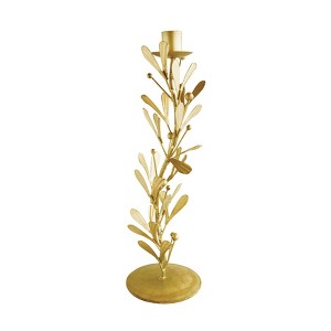 Storied Home Metal Taper Candleholder with Leaves and Berries, Distressed Pewter Finish - 1 of 4
