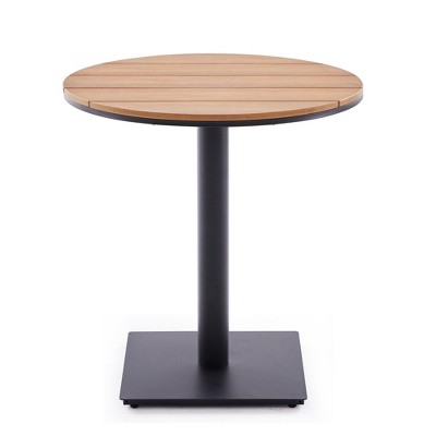 Maggift Patio Side Table, Outdoor Dining Table Set, Wood Top Outdoor Furniture Round Table for Lawn, Poolside, Black, 27.8" * 27.8" * 29.1"