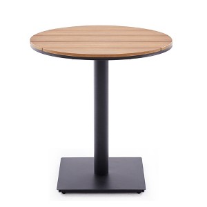 Syemin Patio Side Table, Outdoor Dining Table Set, Wood Top Outdoor Furniture Round Table for Lawn, Poolside, Black, 27.8" * 27.8" * 29.1" - 1 of 4