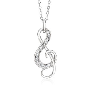 Ross-Simons 0.10 ct. t.w. Diamond Treble Clef Pendant Necklace in Sterling Silver Size 18 - 1 of 3