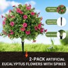2-Pack Artificial Flowers Boxwood Topiary Ball Tree Faux Bush Outdoor Plants w/Ground Spike, UV Resistant Fake Shrubs for Garden, Rose Red - 3 of 4