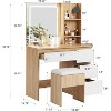 Vanity Desk with 4 Drawers, Storage Stool, Storage Shelves & Hair Dryer Holder, Adjustable 3 Lighting Mode, Makeup Vanity Set for Bedroom - 2 of 4