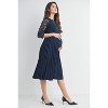Hello Miz Women's 3/4 Sleeve Lace Bodice Pleated Maternity Dress - 2 of 4