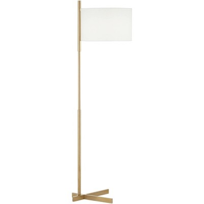 Pacific Coast Lighting Modern 64" Tall Standing Floor Lamp Skinny Pole Foot Switch Metal Warm Gold Finish Living Room Bedroom House Offset White Shade