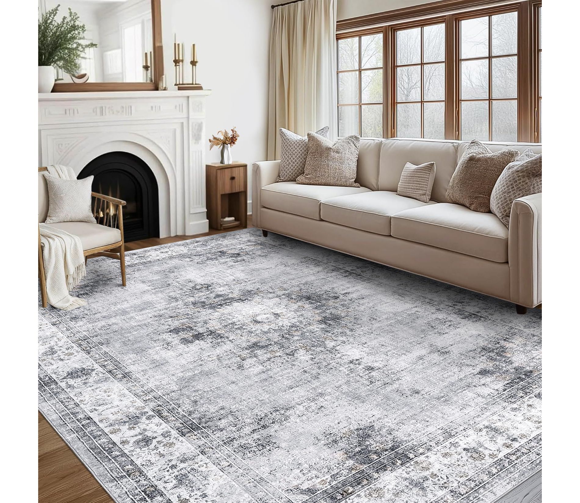 9x12 Area Rugs for Living Room Bedroom Non Slip Machine Washable Soft Vintage Rugs Stain Resistant & Low Pile Large Rug