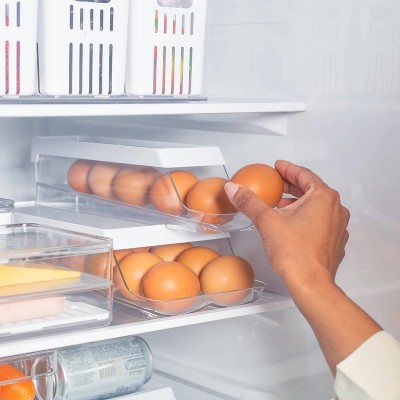 OU Egg Holder for Fridge, BPA Free Rolling Egg Organizer for Refrigerator Organization, Clear Stackable Container for Kitchen Organizers and Storage — фото 6