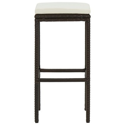 White Steel Bar Stool with Brown Poly Rattan Cushions, Set of 2