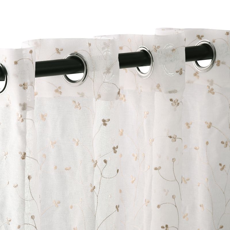 Embroidered Floral Sheer Grommet Curtain Panel Set by Blue Nile Mills, 2 of 5