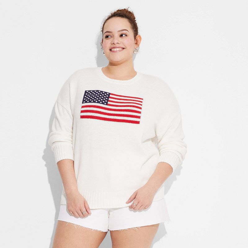 Women's Crewneck USA Pullover Sweater - Wild Fable™ Off-White, 2 of 5