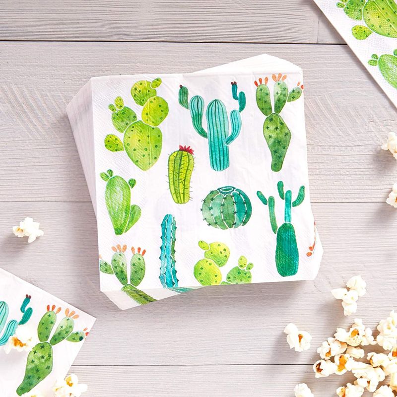 Sparkle and Bash 100 Pack Succulent Cactus Paper Napkins for Fiesta Birthday Party (6.5 In), 2 of 7