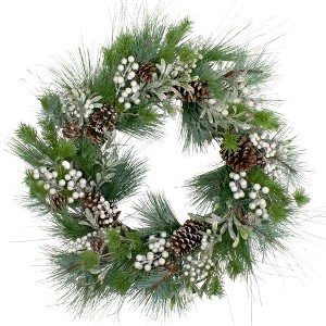 Northlight Glittered White Berry and Pinecone Artificial Christmas Wreath, 30-Inch, Unlit - 1 of 3