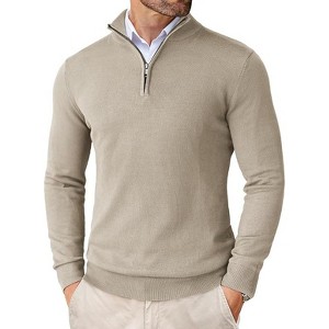 COOFANDY Men's Quarter Zip Up Sweaters Slim Fit Lightweight Mock Neck Pullover Casual Polo Sweaters - 1 of 4