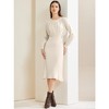 Allegra K Women's Ribbed Crew Neck Pleated Lantern Sleeve Midi Knit A-line Dress - 3 of 4